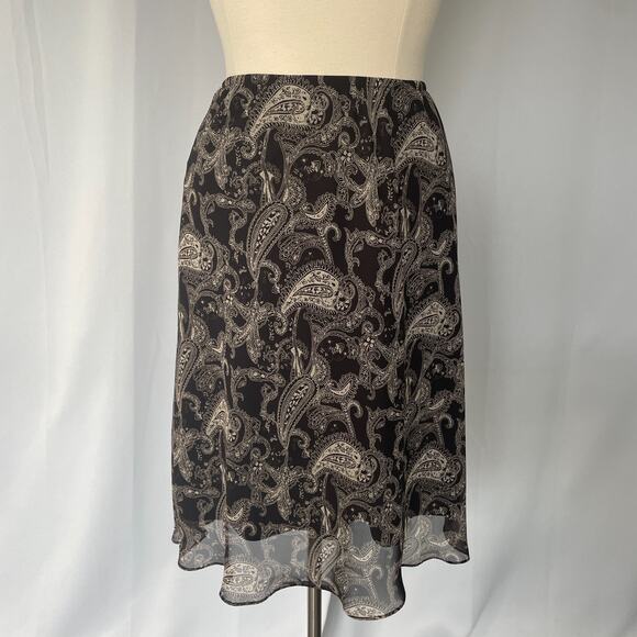 Skirt Set Size 14 Black Beige Paisley Flutter Short Sleeve A Line Y2K 2 Piece - Picture 5 of 16